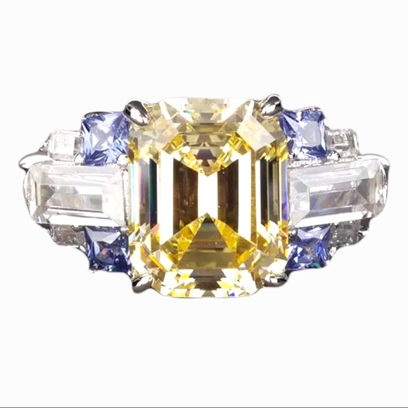 The Litsa Art Deco Sapphire Diamond 925 Silver Ring - Picture 4 of 11